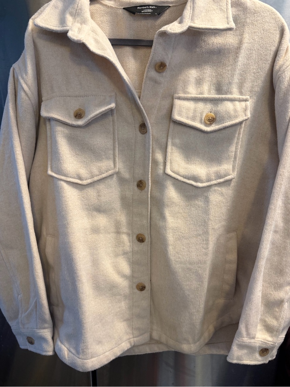 Member's Mark Cream Utility Shacket with Chest Pockets and Button Front